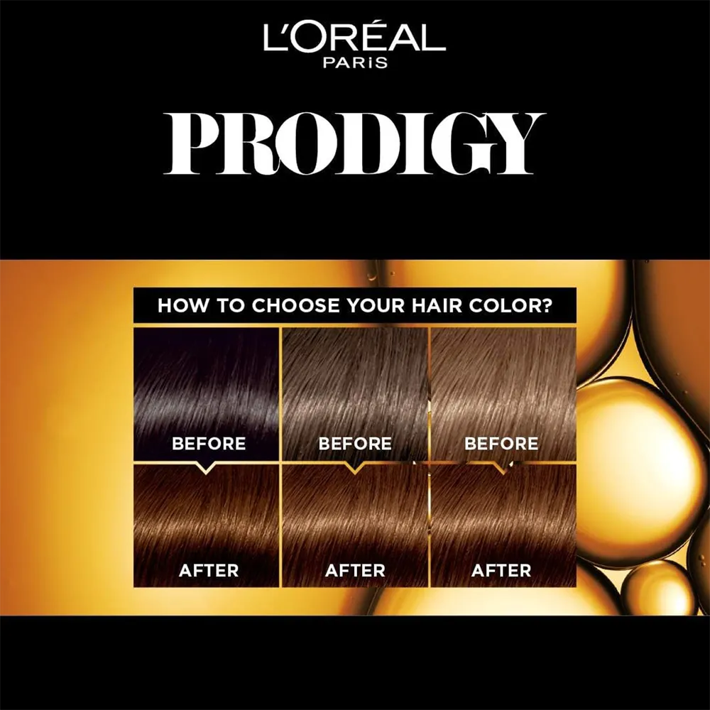 L'Oreal Paris Prodigy Permanent Oil Hair Color - 6.32 Natural Light Golden Brown thumbnail 2