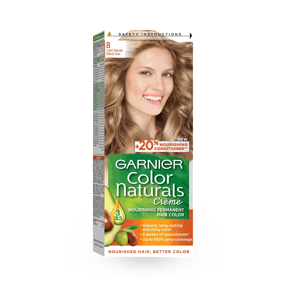 Garnier Color Naturals Creme Nourishing Permanent Hair Color - 8 Light Blonde (60ml+40ml+12ml) thumbnail 1
