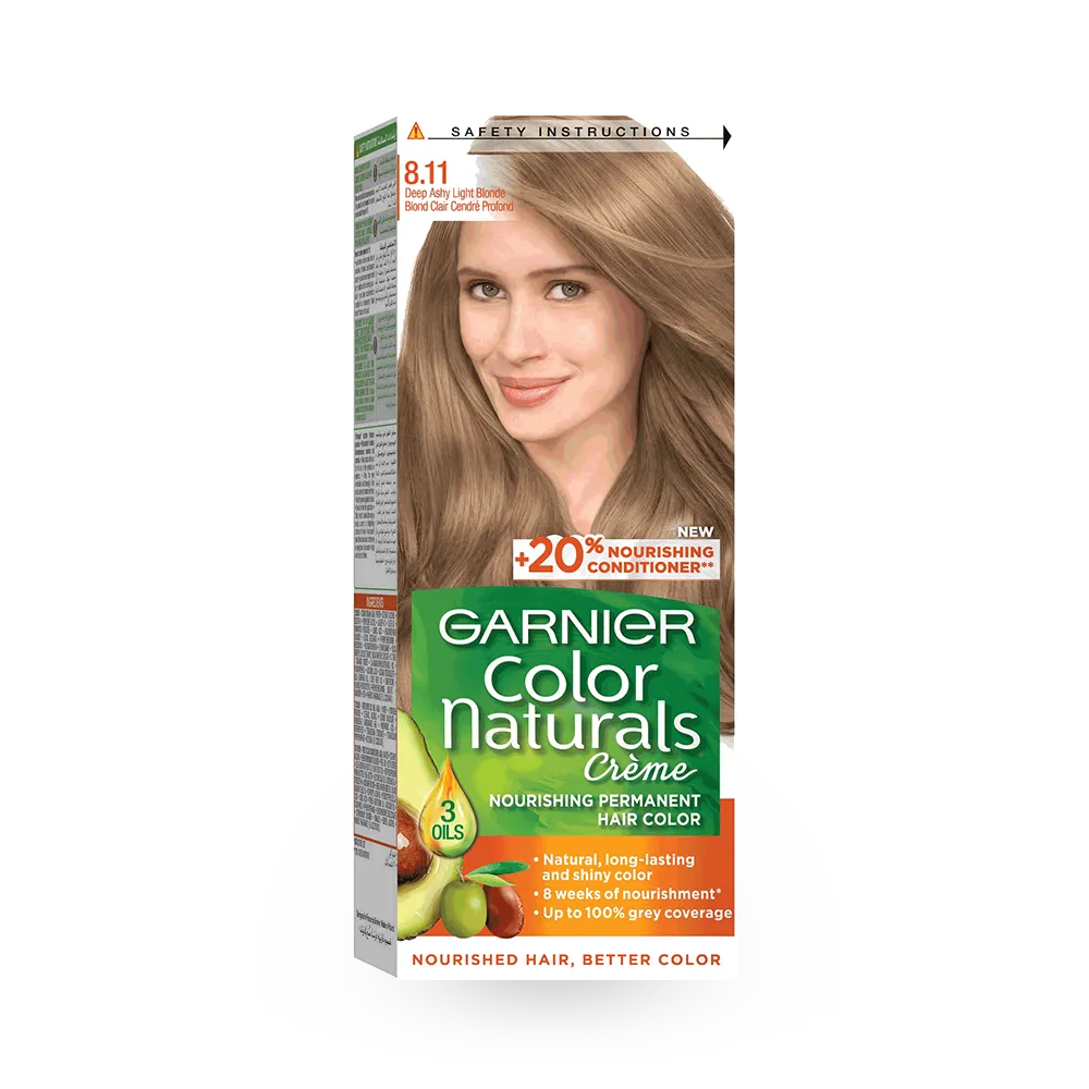 Garnier Color Naturals Creme Nourishing Permanent Hair Color - 8.11 Deep Ashy Light Blonde (60ml+40ml+12ml) thumbnail 1