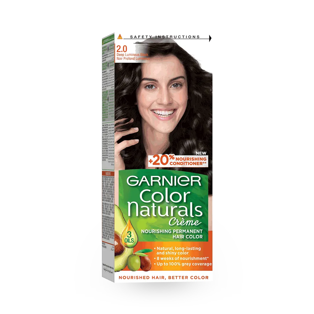 Garnier Color Naturals Creme Nourishing Permanent Hair Color - 2.0 Luminous Black (60ml+40ml+12ml) thumbnail 1