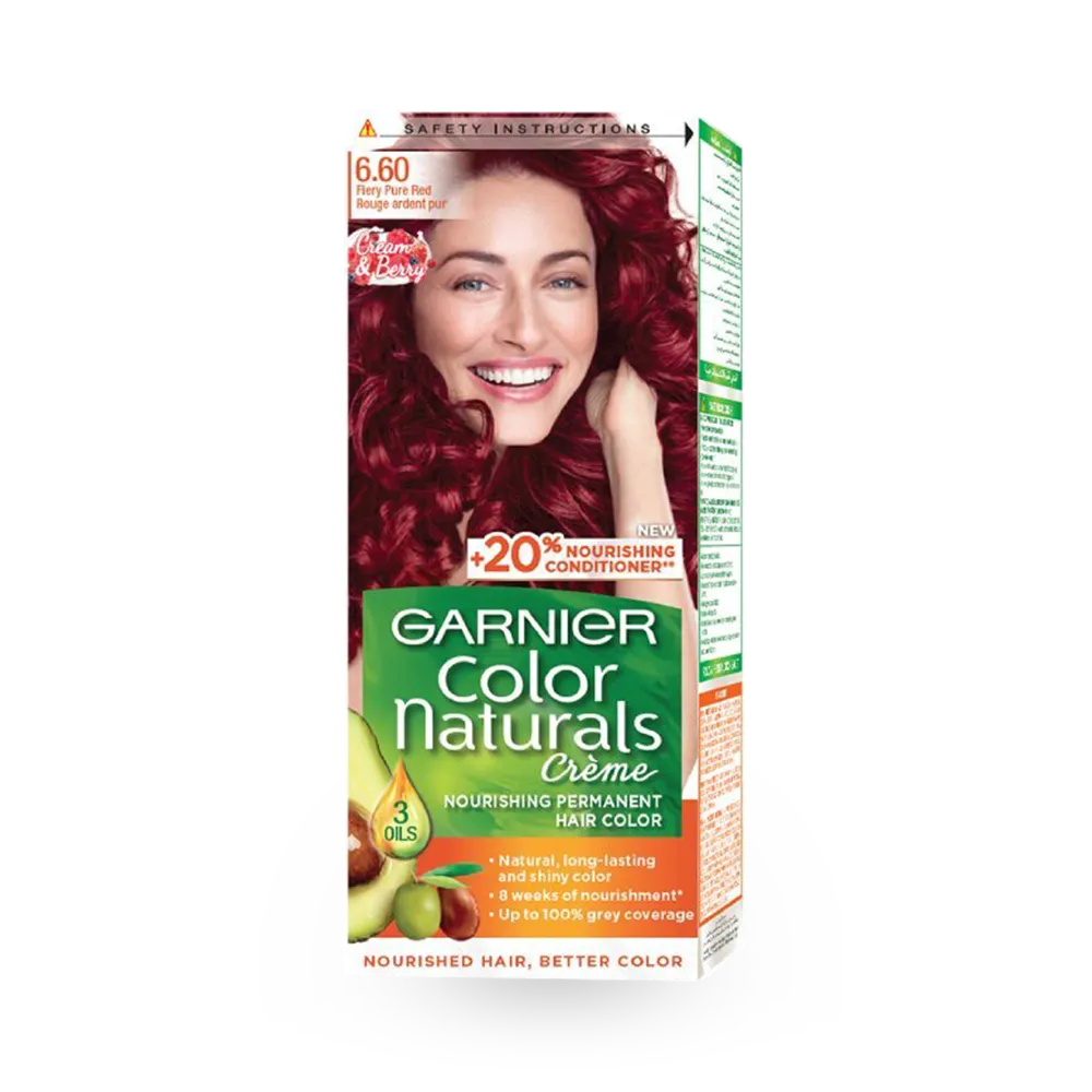 Garnier Color Naturals Creme Nourishing Permanent Hair Color - 6.60 Fiery Pure Red (60ml+40ml+12ml) thumbnail 1