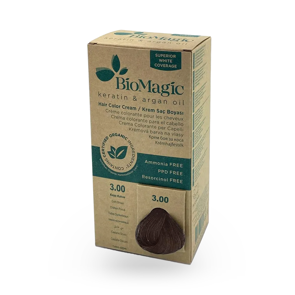 BioMagic Keratin and Argan Oil Hair Colour Cream - Dark Brown (3.00) thumbnail 1