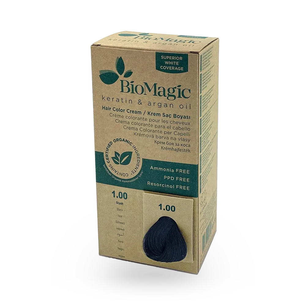 BioMagic Keratin and Argan Oil Hair Colour Cream - Black (1.00) thumbnail 1
