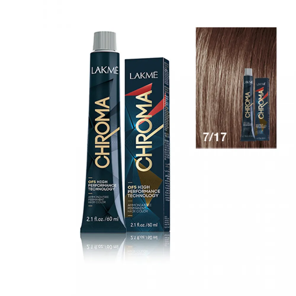 Lakme Chroma Permanent Hair Color - 7/17 Blue Ash Medium Blonde thumbnail 3