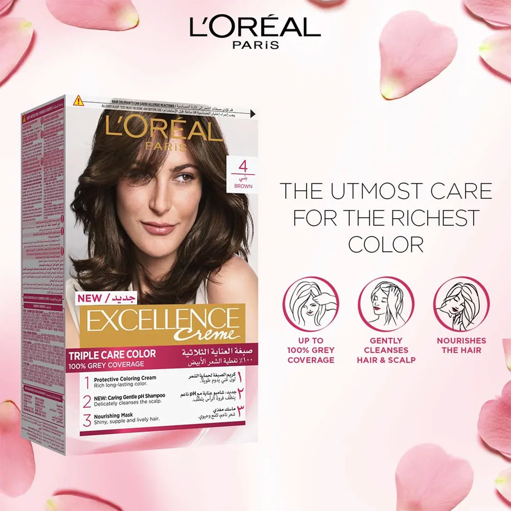 L’Oréal Paris Excellence Creme Permanent Hair Color - 4 Brown (100 g) thumbnail 2
