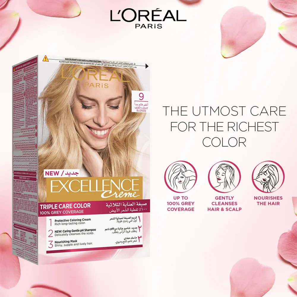 L’Oréal Paris Excellence Creme Permanent Hair Color - 9 Very Light Blonde (100 g) thumbnail 2