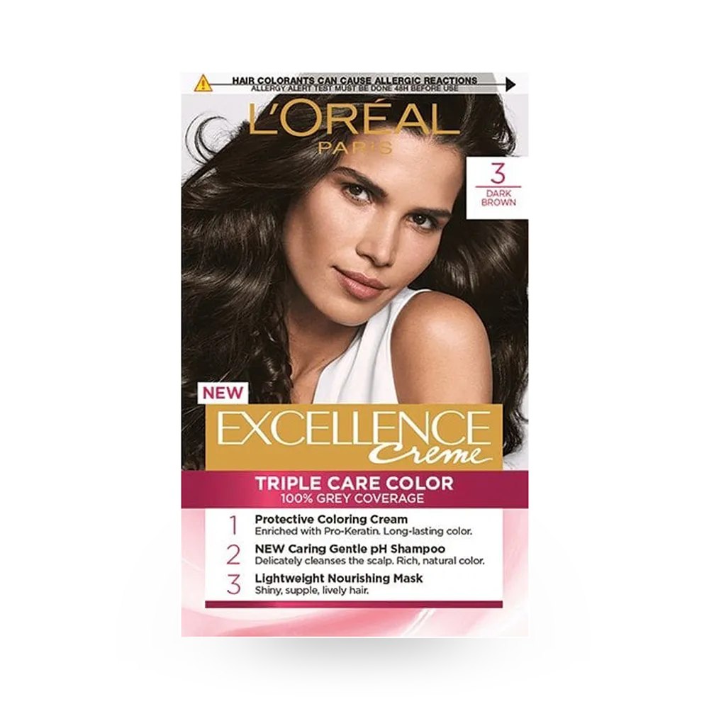 L’Oréal Paris Excellence Creme Permanent Hair Color - 3 Dark Brown (100 g) thumbnail 1