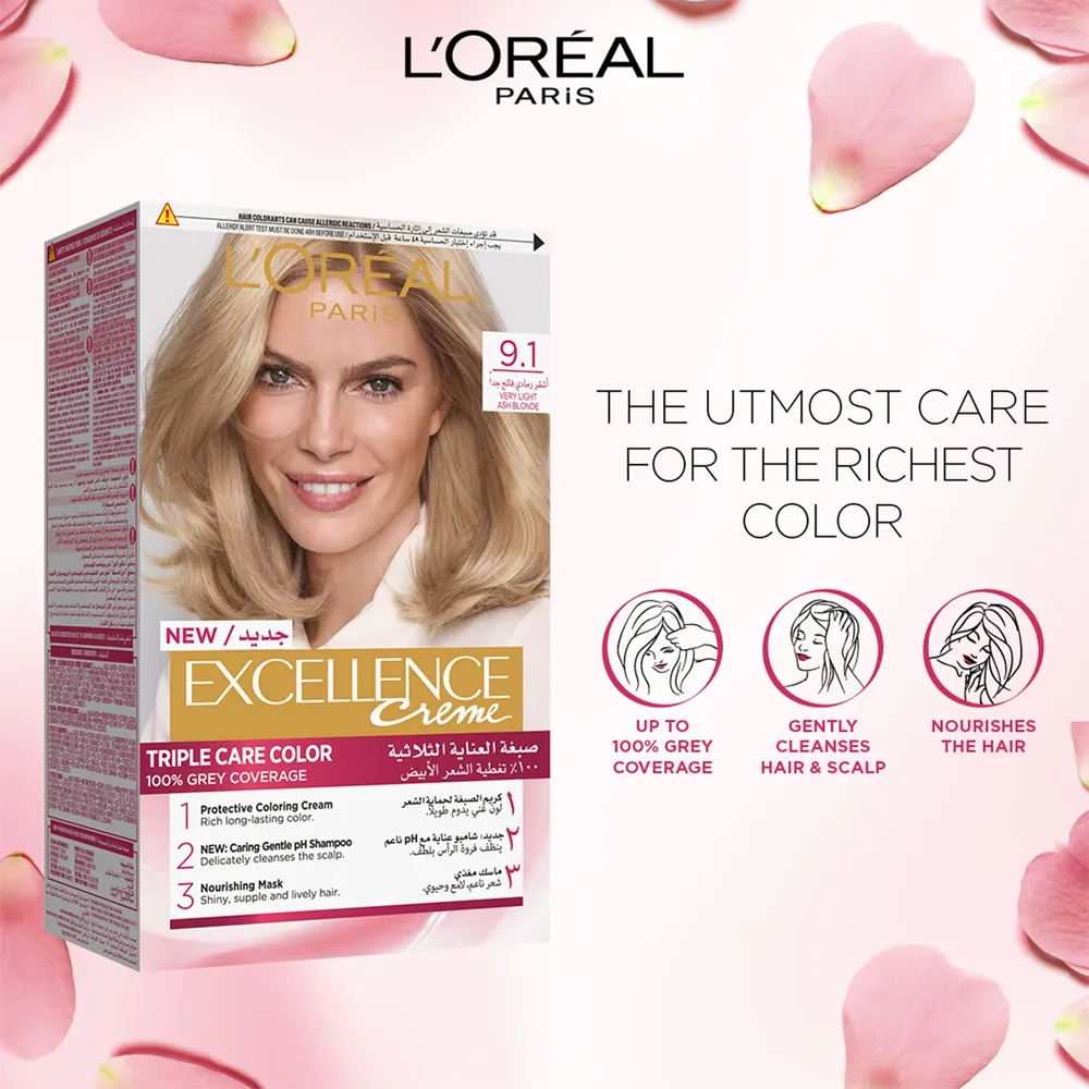 L’Oréal Paris Excellence Creme Permanent Hair Color - 9.1 Very Light Ash Blonde (100 g) thumbnail 2