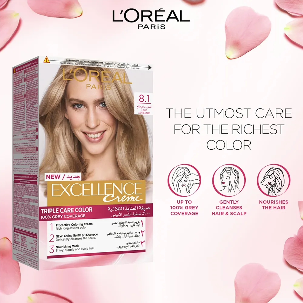 L’Oréal Paris Excellence Creme Permanent Hair Color - 8.1 Light Ash Blonde (100 g) thumbnail 2