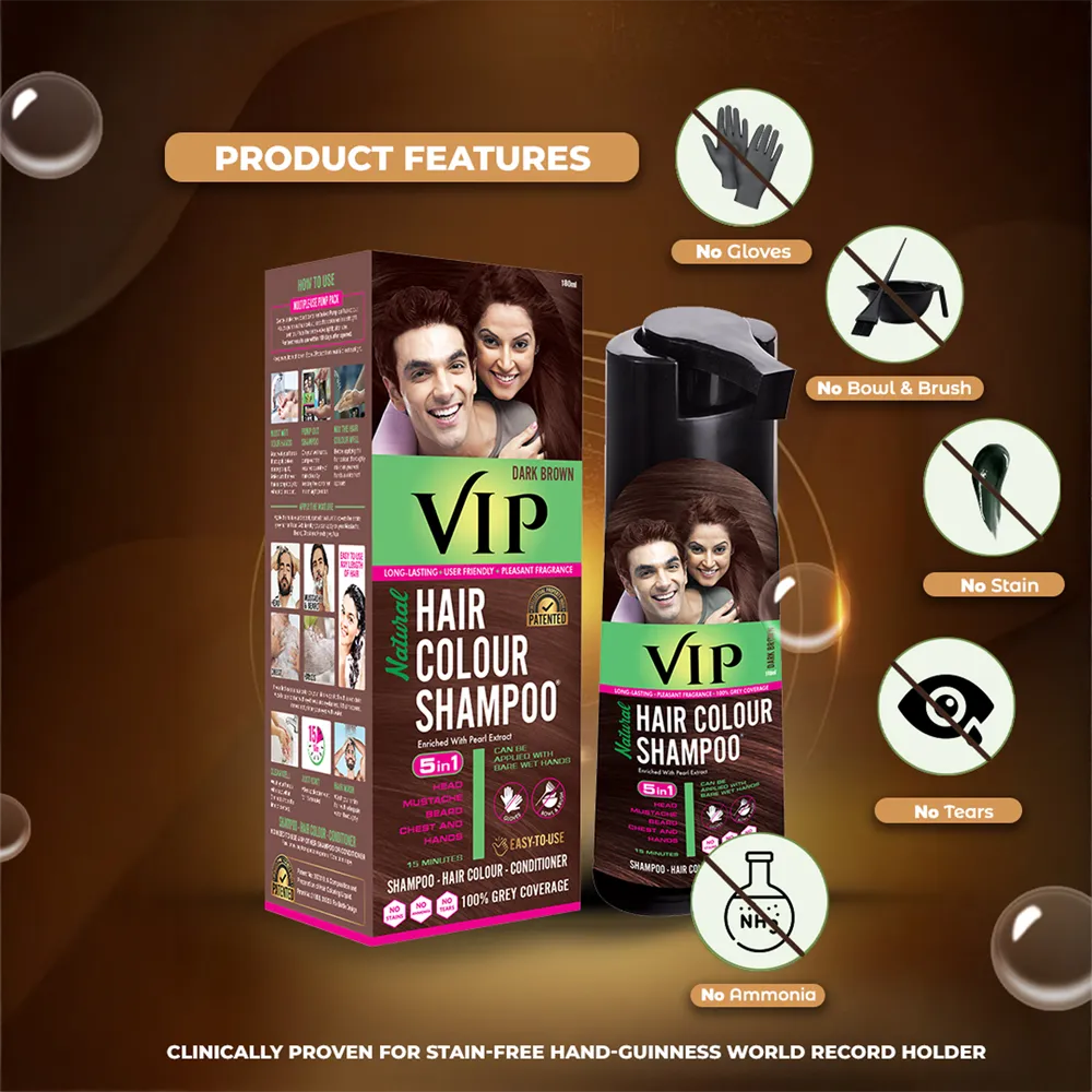 VIP Natural Hair Colour Shampoo, Dark Brown thumbnail 4