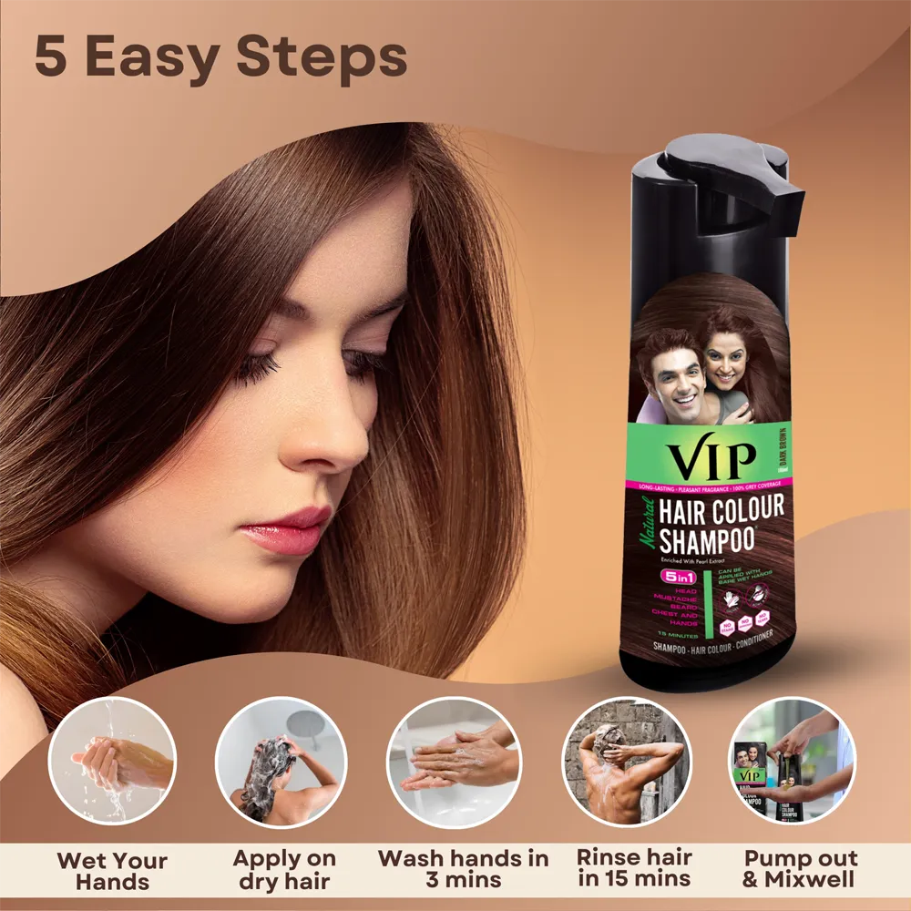 VIP Natural Hair Colour Shampoo, Dark Brown thumbnail 6