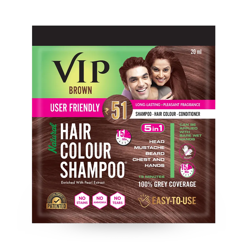VIP Hair Colour Shampoo, Brown - 20 ml thumbnail 1