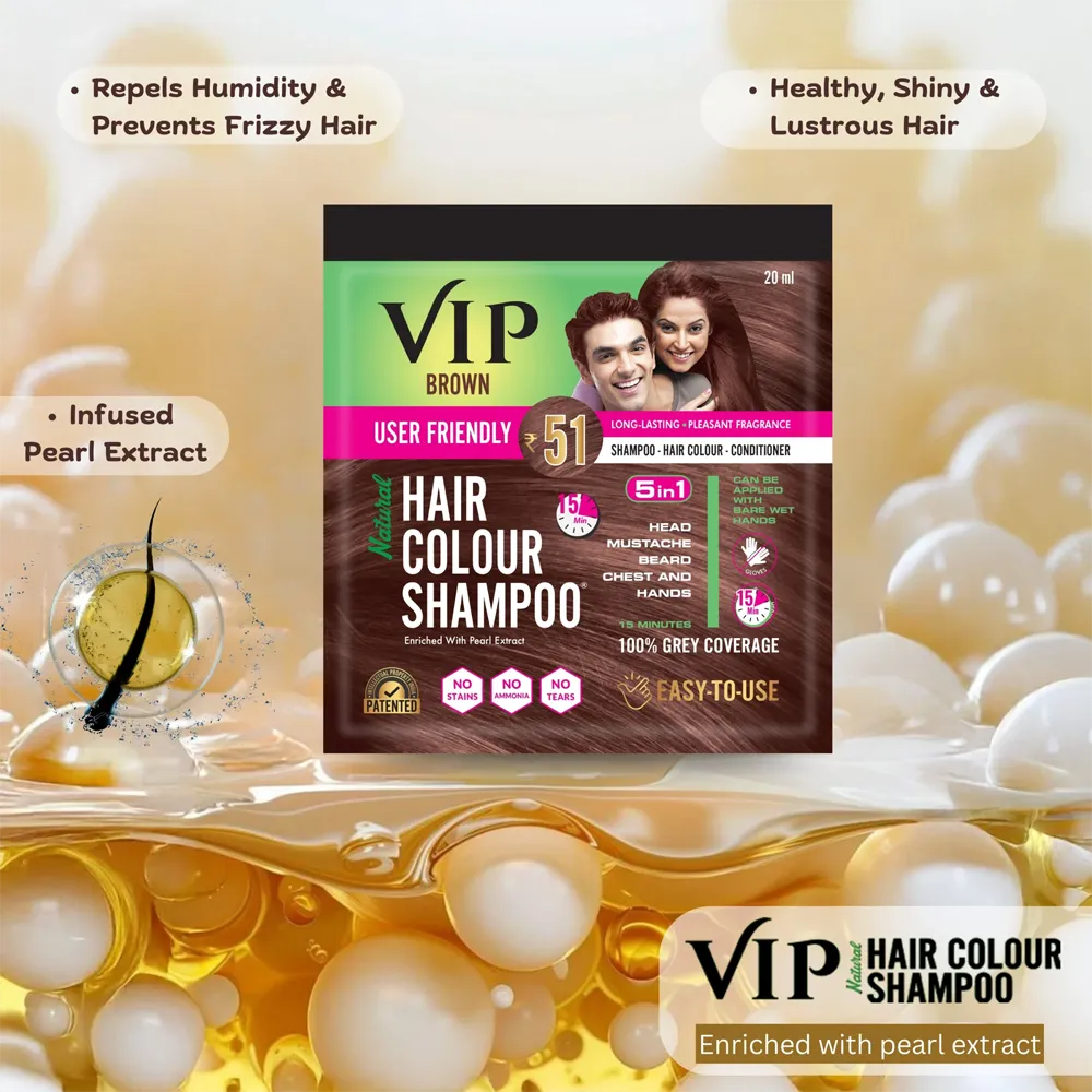 VIP Hair Colour Shampoo, Brown - 20 ml thumbnail 2