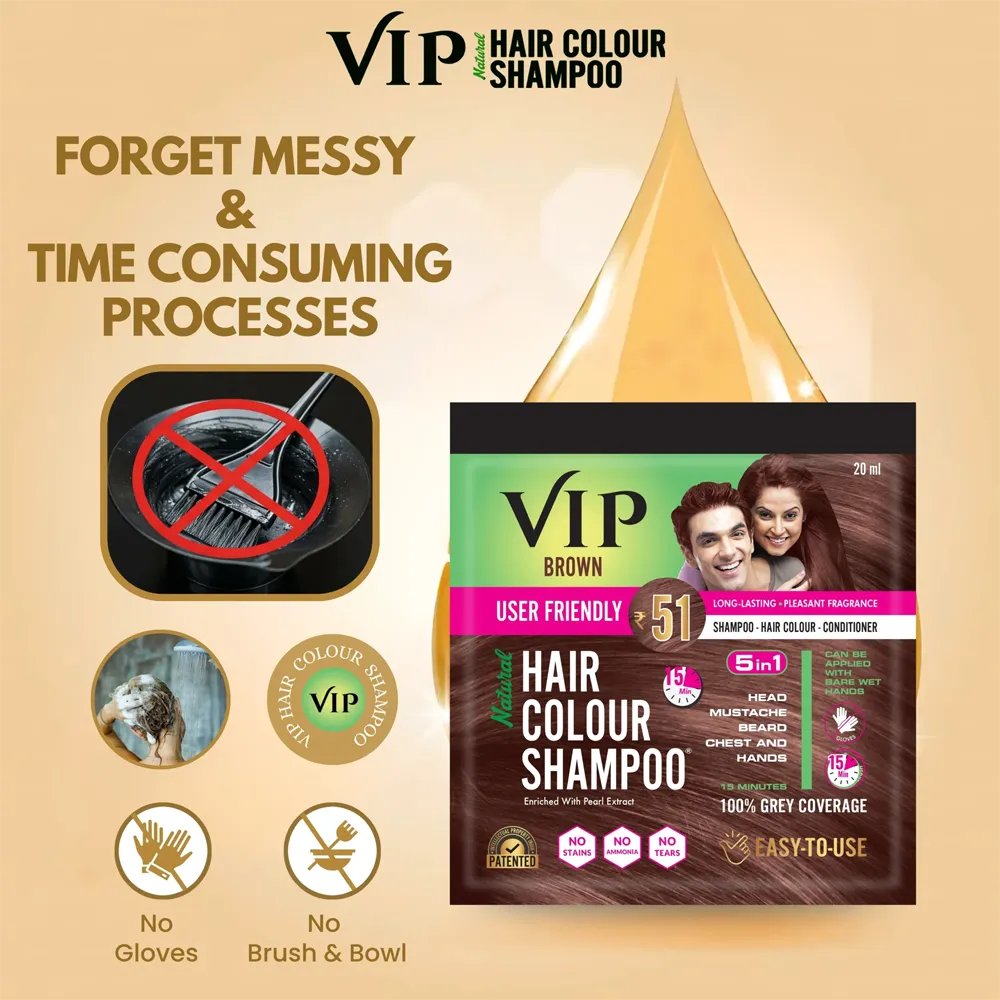 VIP Hair Colour Shampoo, Brown - 20 ml thumbnail 3