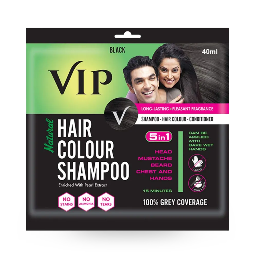 VIP Hair Colour Shampoo, Black - 40 ml thumbnail 1