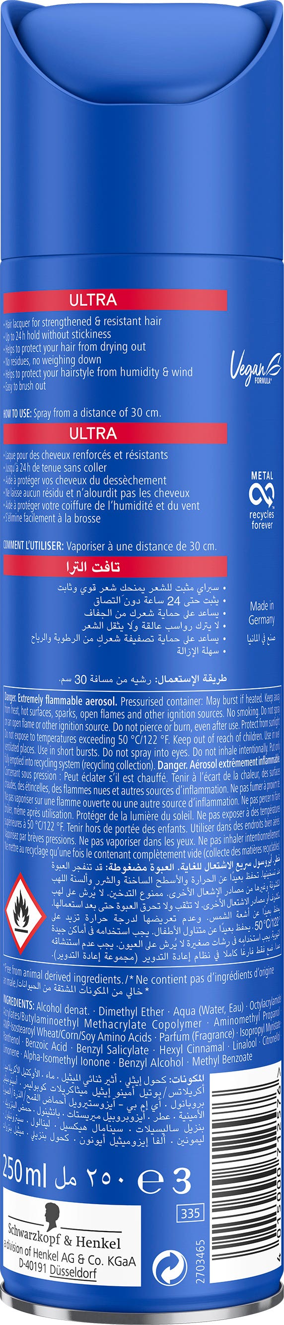 Schwarzkopf Taft Ultra Hair Hold Spray - 250 ml thumbnail 2