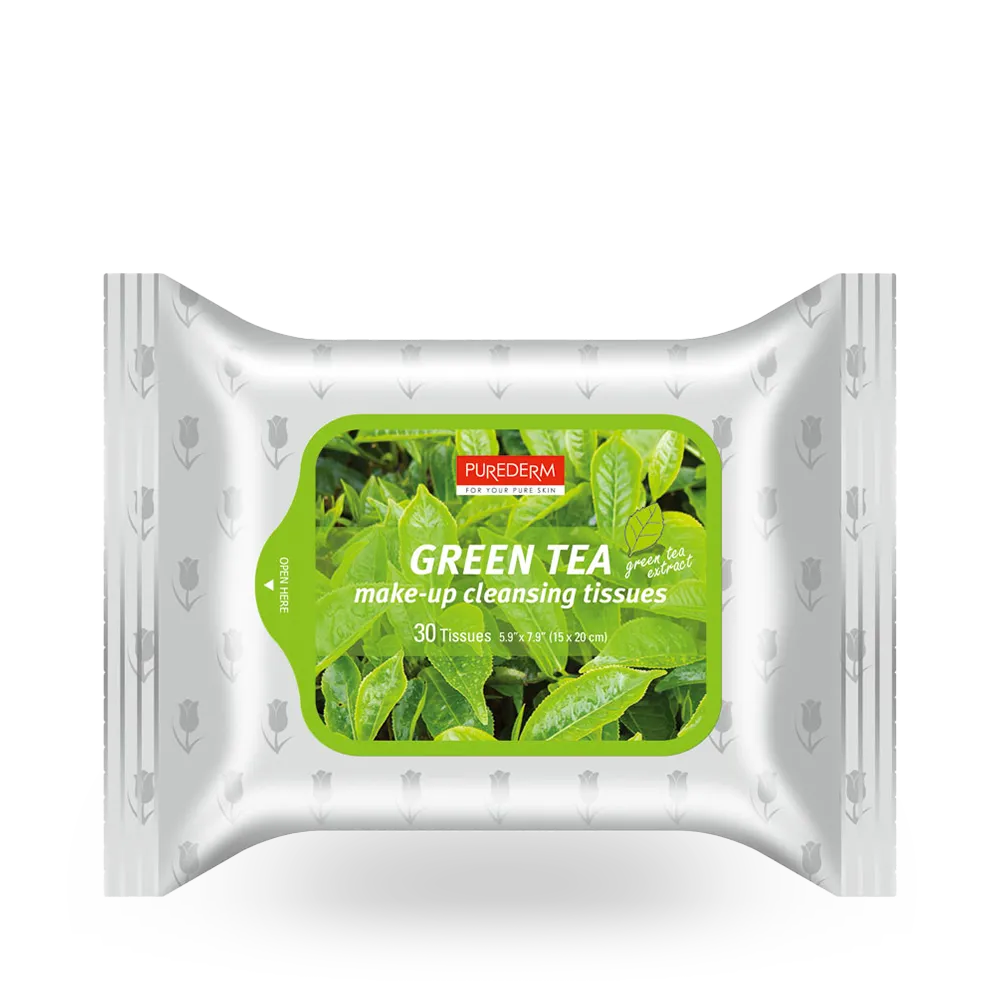 PUREDERM Green Tea Makeup Remover Wipes - 30 pcs thumbnail 1
