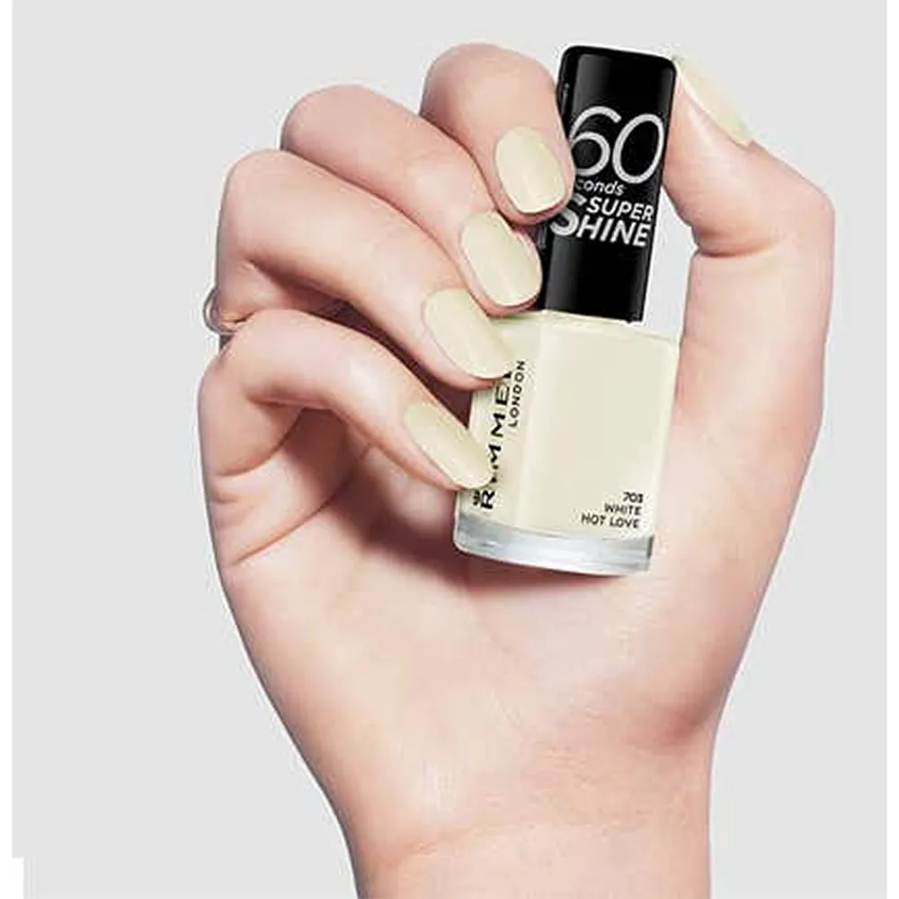 Rimmel London 60 Seconds Super Shine Nail Polish - 703 White Hot Love (8 ml) thumbnail 3