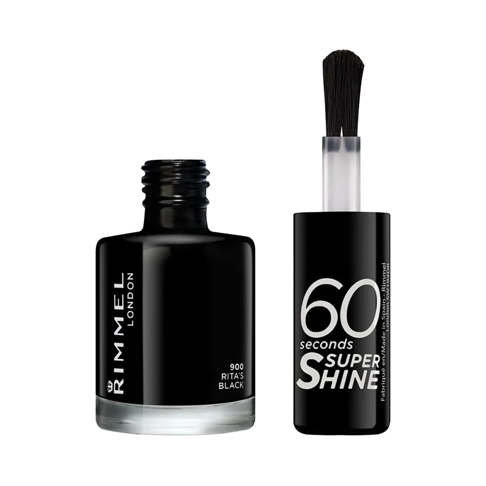 Rimmel London 60 Seconds Super Shine Nail Polish - 900 Rita's Black (8 ml) thumbnail 2