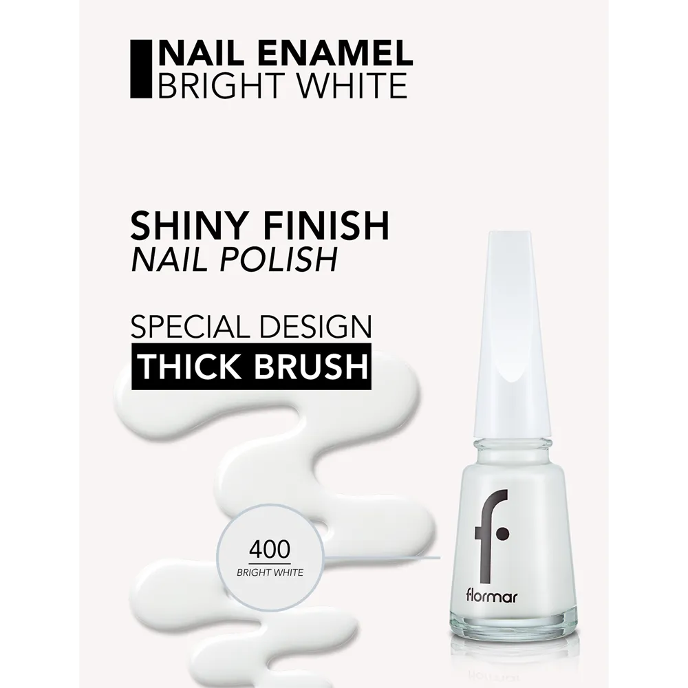 Flormar Nail Enamel - 400 Bright White New (11 ml) thumbnail 3