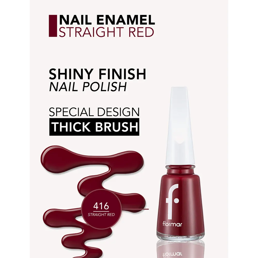 Flormar Nail Enamel - 416 Straight Red New (11 ml) thumbnail 3
