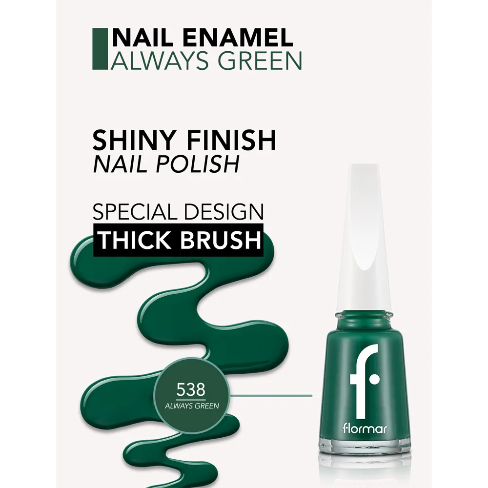 Flormar Nail Enamel - 538 Always Green (11 ml) thumbnail 3