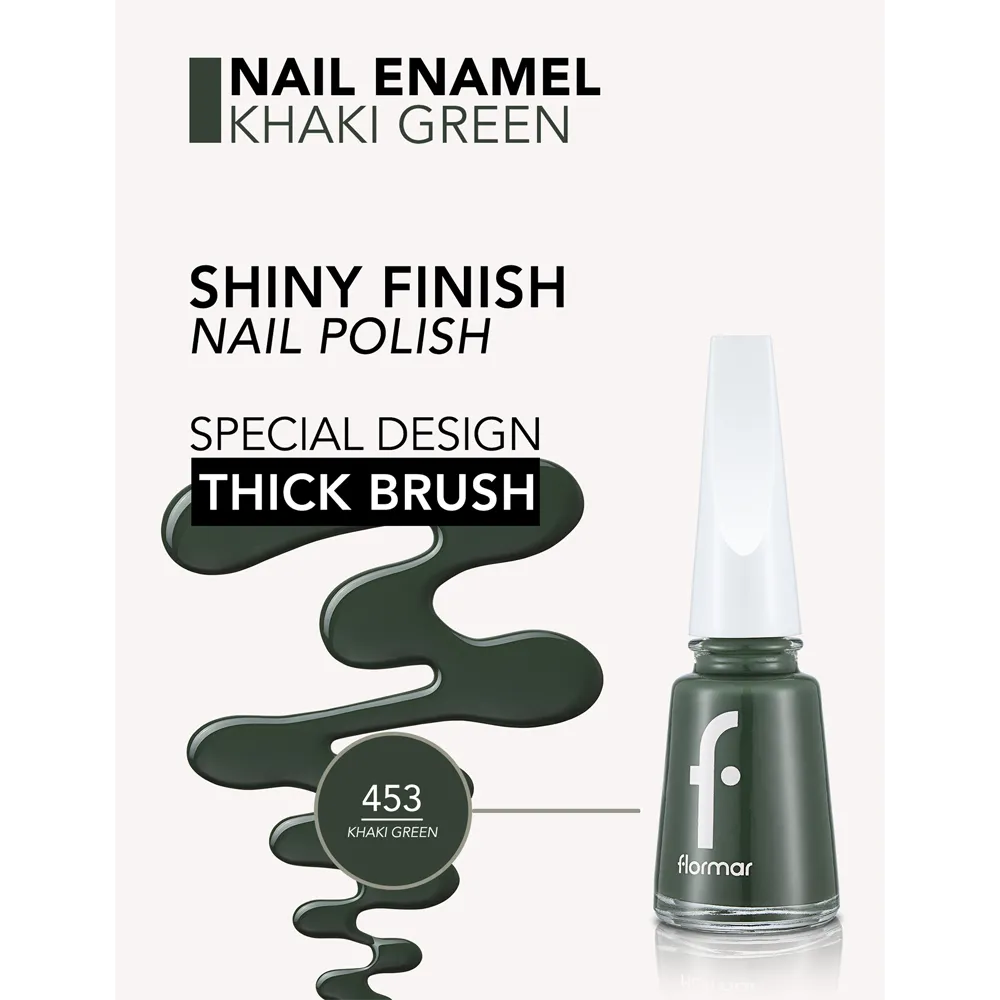 Flormar Nail Enamel - 453 Khaki Green New (11 ml) thumbnail 2