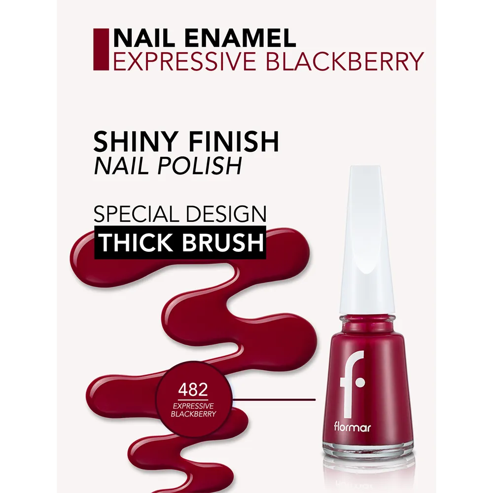 Flormar Nail Enamel - 482 Exprsve Blckbrry New (11 ml) thumbnail 2