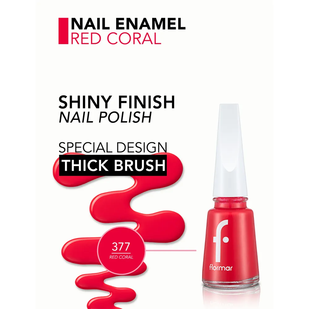 Flormar Nail Enamel - 377 Red Coral New (11 ml) thumbnail 3