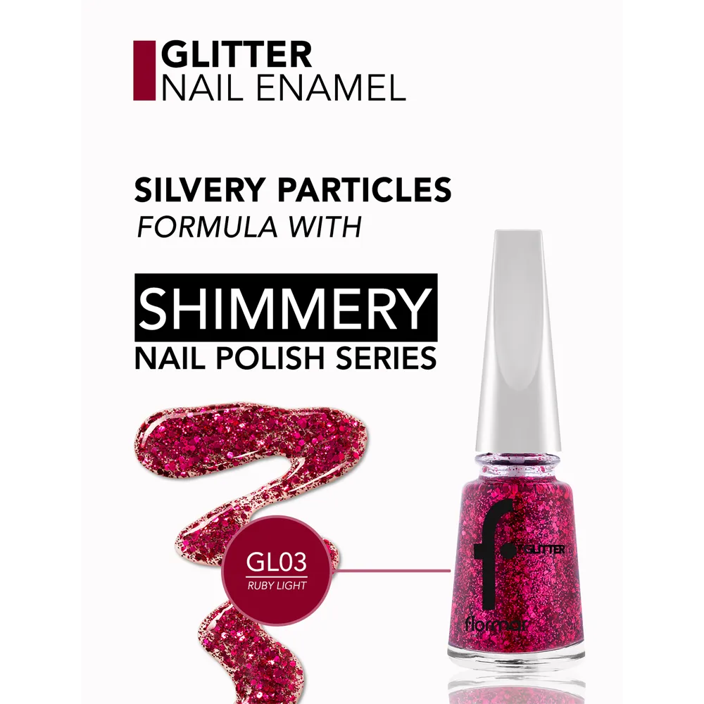 Flormar Glitter Nail Enamel - GL03 Ruby Light (11 ml) thumbnail 2