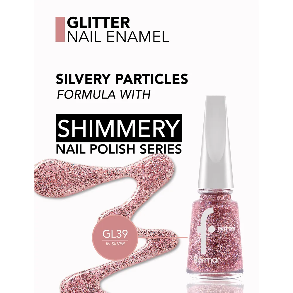 Flormar Glitter Nail Enamel - GL39 In Silver (11 ml) thumbnail 2