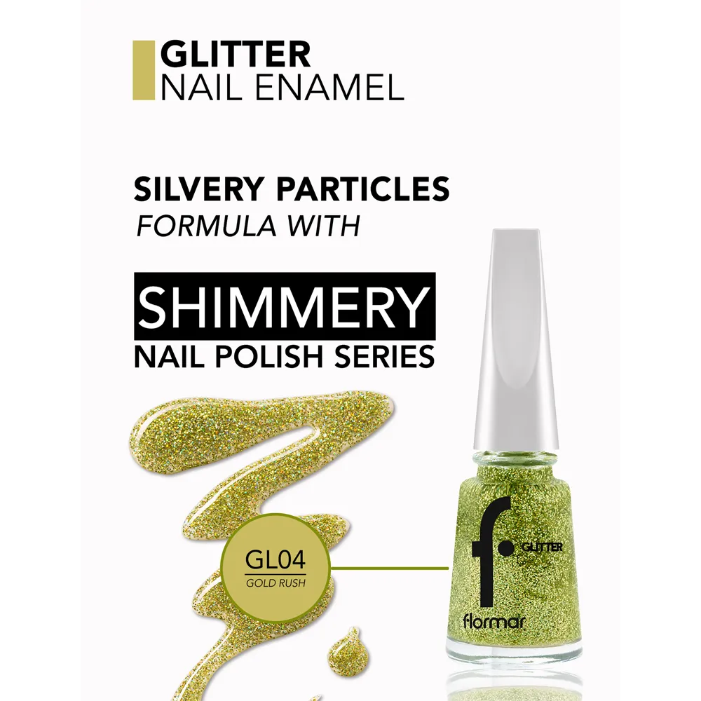 Flormar Glitter Nail Enamel - GL04 Gold Rush (11 ml) thumbnail 2