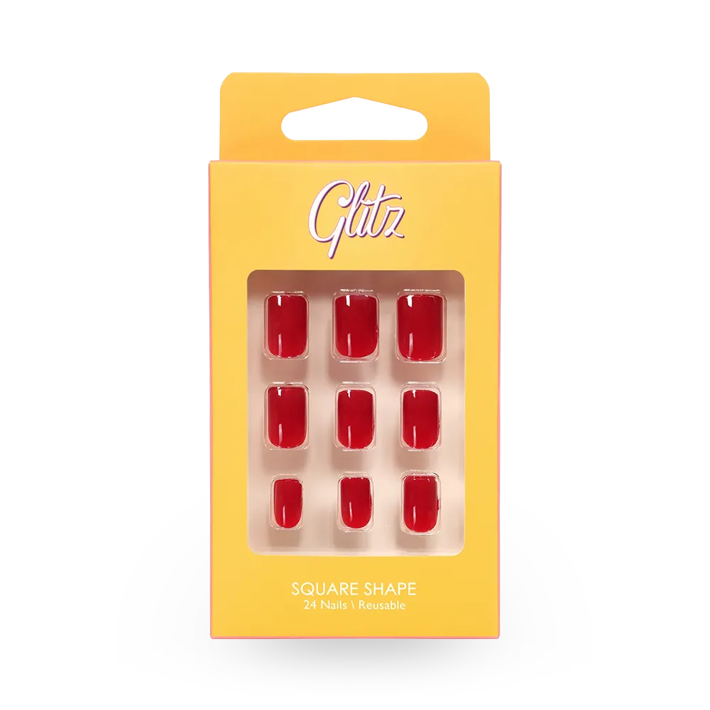Glitz Self-Adhesive Press On Nails Natural - 1 Red thumbnail 1