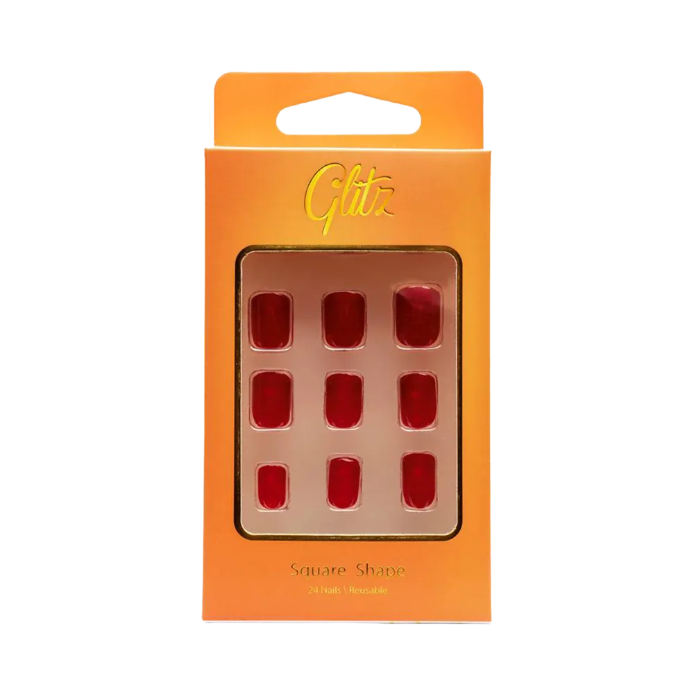 Glitz Self-Adhesive Press On Nails Natural - 1 Red thumbnail 2
