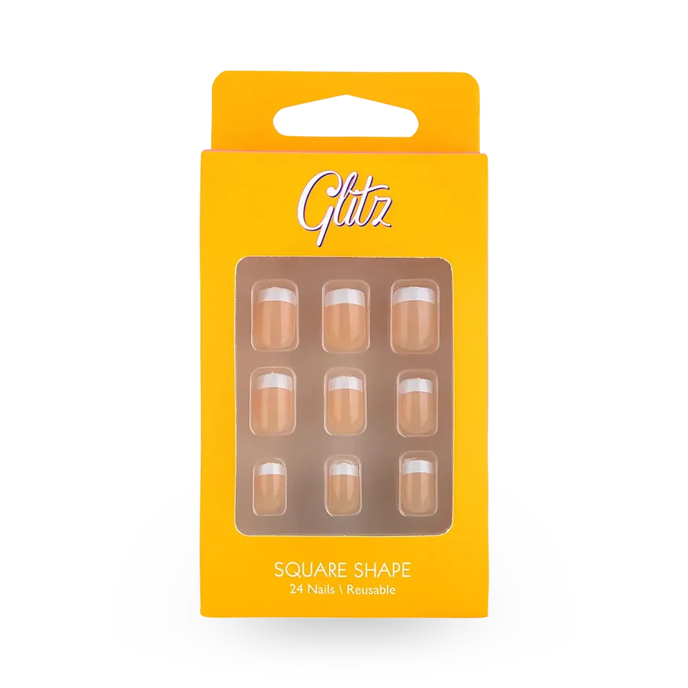Glitz Self-Adhesive False Nails Square Shape - 13 French Nude (24 pcs) thumbnail 1