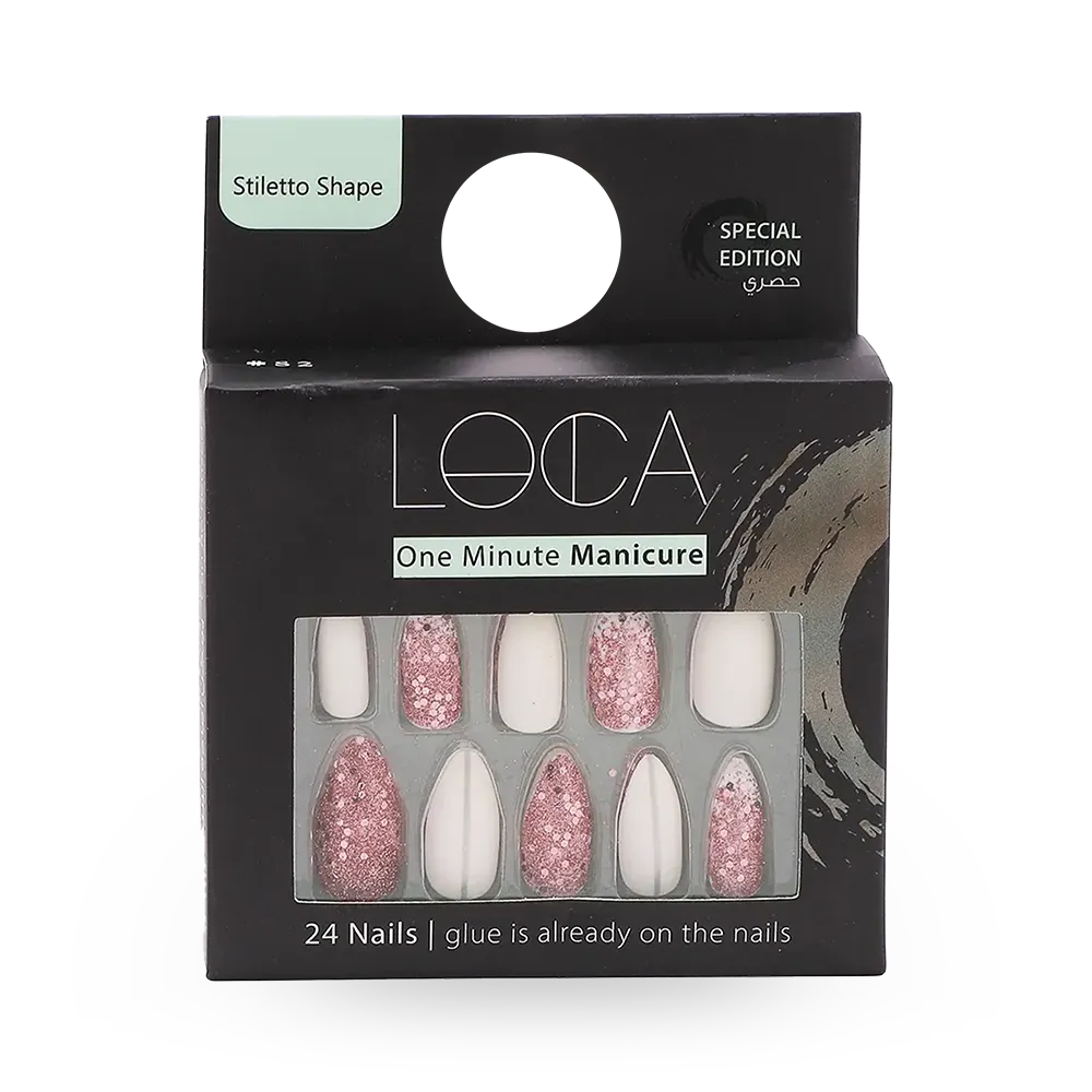 LOCA Self-Adhesive False Nails Stiletto Shape - S2 Pink And Gold Glitter (24 pcs) thumbnail 1