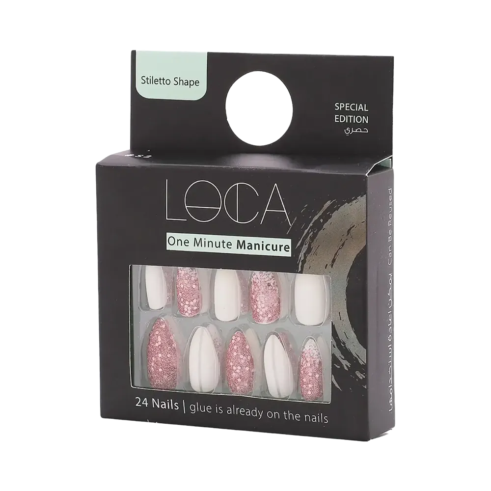 LOCA Self-Adhesive False Nails Stiletto Shape - S2 Pink And Gold Glitter (24 pcs) thumbnail 2
