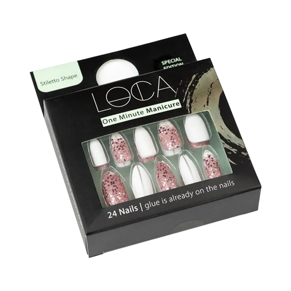 LOCA Self-Adhesive False Nails Stiletto Shape - S2 Pink And Gold Glitter (24 pcs) thumbnail 4