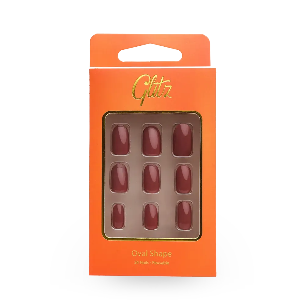 Glitz Self-Adhesive False Nails Oval Shape - 18 Glossy Chestnut thumbnail 1