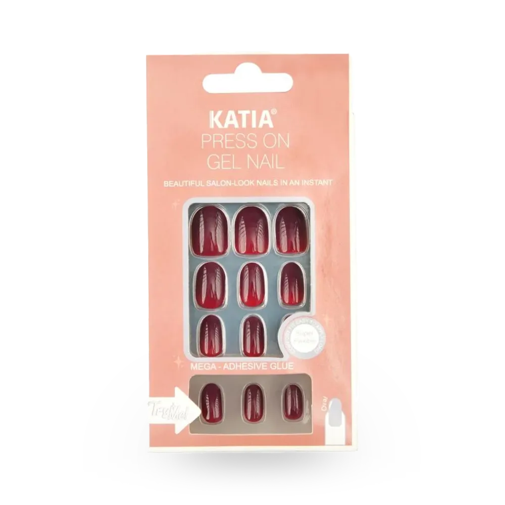 KATIA Press On Gel Nail Oval Shape - 24 Shiny Burgundy (24 pcs) thumbnail 1