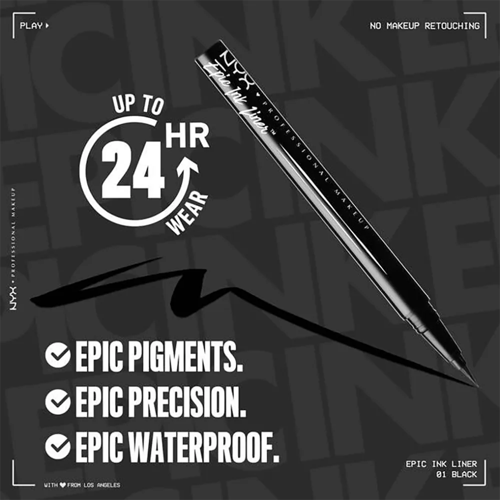 NYX Professional Makeup Epic Ink Waterproof Liquid Eyeliner - 01 Black (1 ml) thumbnail 3