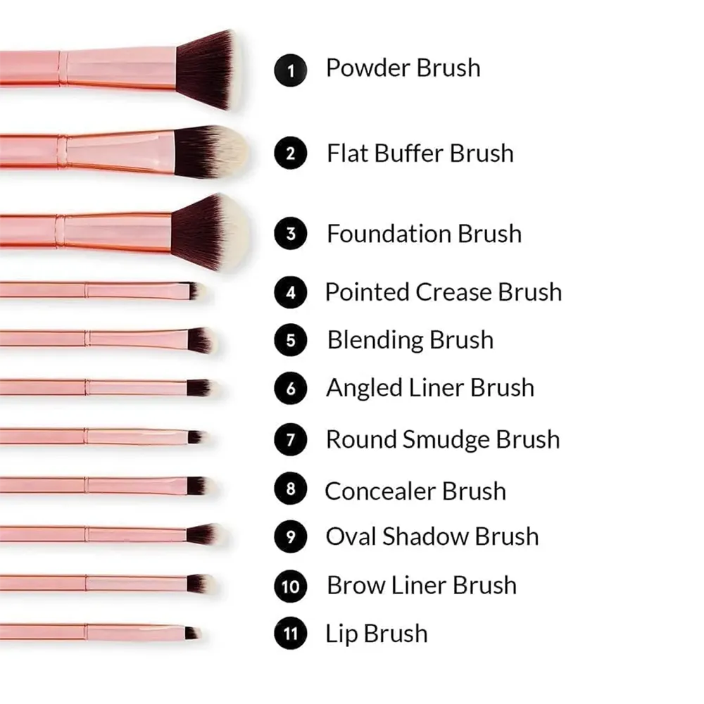 BH Cosmetics Metal Rose Brush Set with Bag - 11 pcs thumbnail 2