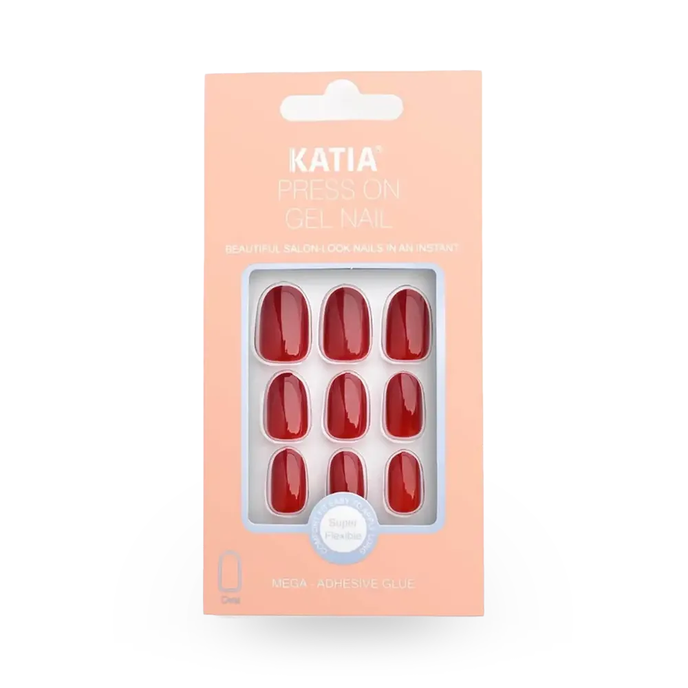 KATIA Press On Gel Nail Oval - Shiny Red 22 (12 pcs) thumbnail 1
