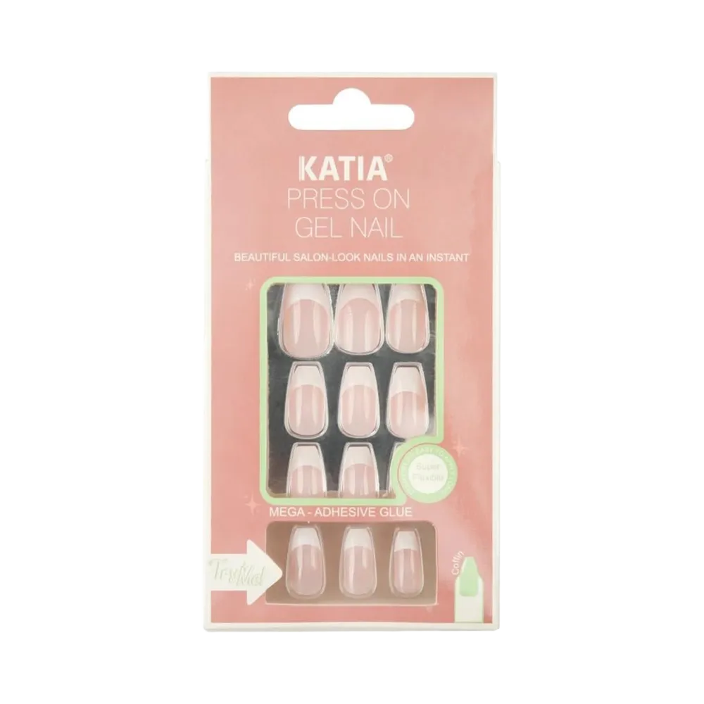 KATIA Press On Gel Nail Coffin - Pinky French 11 (12 pcs) thumbnail 1