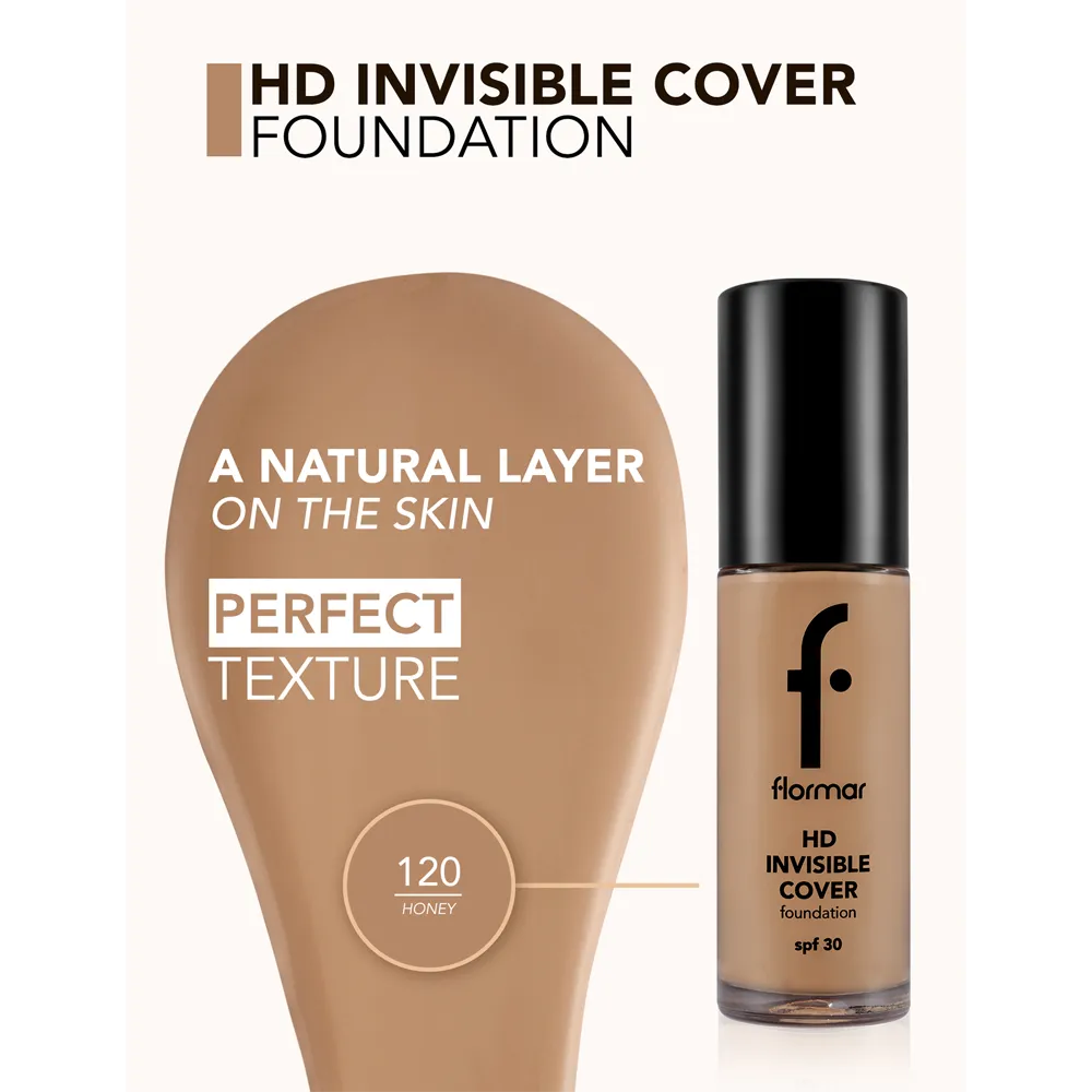 Flormar Invisible Cover HD Foundation SPF 30 - 120 Honey (30 ml) thumbnail 4
