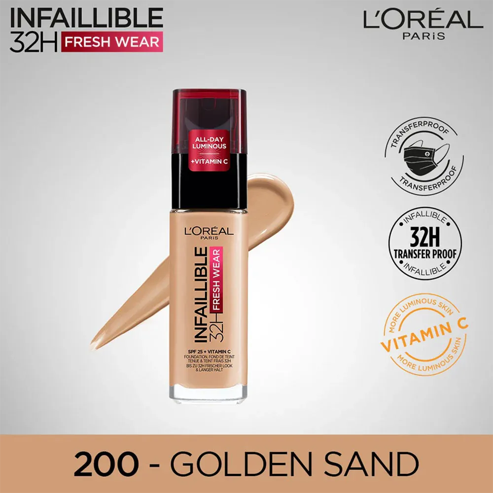 L'Oreal Paris Infaillible 24H Fresh Wear Foundation SPF 25 - 200 Golden Sand thumbnail 2