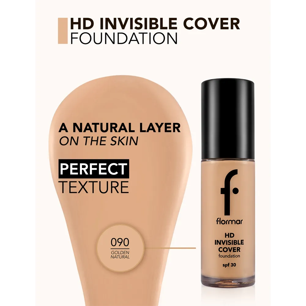 Flormar Invisible Cover HD Foundation SPF 30 - 090 Golden Neutral thumbnail 4