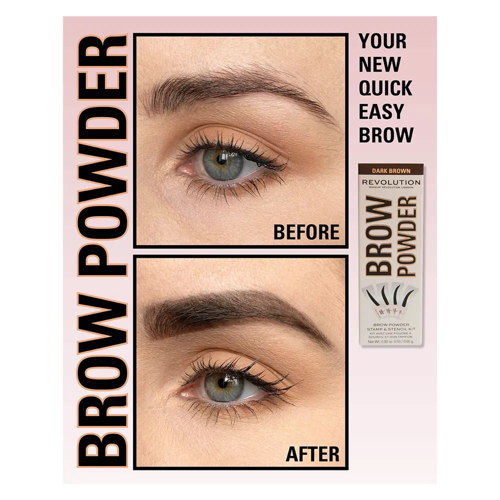 Makeup Revolution Brow Powder Stamp & Stencil Kit - Dark Brown thumbnail 4