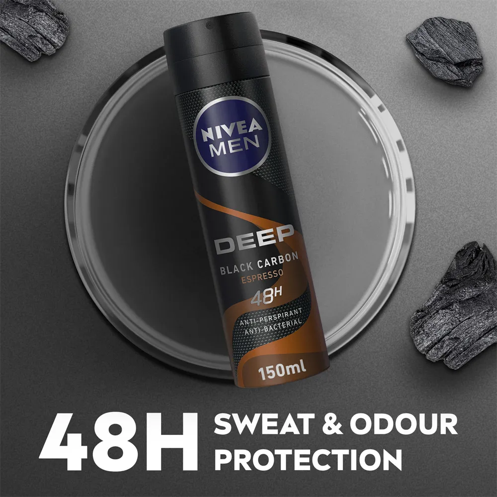Nivea 48HR Deep Black Carbon Espresso Deodorant Spray - 150 ml thumbnail 2