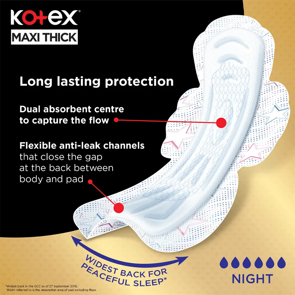 Kotex Maxi Thick Night With Wings - 16 Pads thumbnail 2